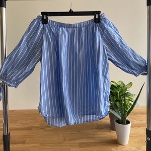 Off-the-shoulder Blue/White Striped Blouse